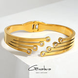 CZ Charm Stainless Steel Cuff Bracelet for Women Plated Chunky Jewelry
