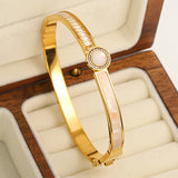 CZ Round Shell Charm Stainless Steel Bangles Bracelets for Women