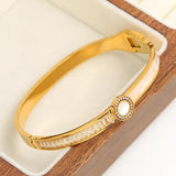 CZ Round Shell Charm Stainless Steel Bangles Bracelets for Women