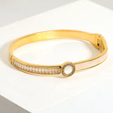 CZ Round Shell Charm Stainless Steel Bangles Bracelets for Women