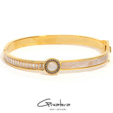 CZ Round Shell Charm Stainless Steel Bangles Bracelets for Women