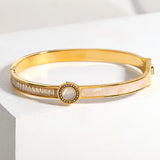 CZ Round Shell Charm Stainless Steel Bangles Bracelets for Women