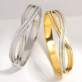Rhinestone Intersect Steel Bracelet for Women, Waterproof Charm Jewelry