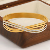 Rhinestone Intersect Steel Bracelet for Women, Waterproof Charm Jewelry