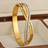 Rhinestone Intersect Steel Bracelet for Women, Waterproof Charm Jewelry