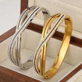 Rhinestone Intersect Steel Bracelet for Women, Waterproof Charm Jewelry