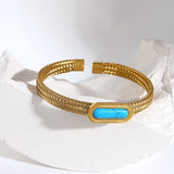 Stainless Steel Weave Bangle Bracelet Stone Charm Cuff
