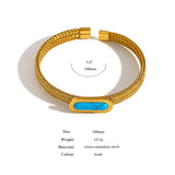Stainless Steel Weave Bangle Bracelet Stone Charm Cuff