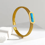 Stainless Steel Weave Bangle Bracelet Stone Charm Cuff