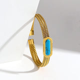 Stainless Steel Weave Bangle Bracelet Stone Charm Cuff