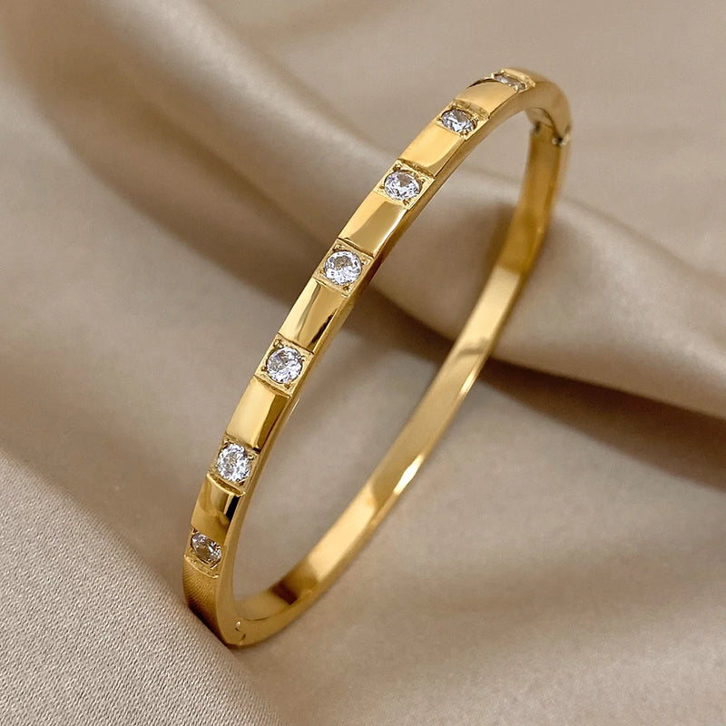 CZ Stainless Steel Cuff Bracelet for Women Waterproof Jewelry