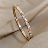 CZ Stainless Steel Cuff Bracelet for Women Waterproof Jewelry