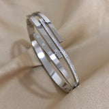 Rhinestone Roman Numerals Stainless Steel Bracelet