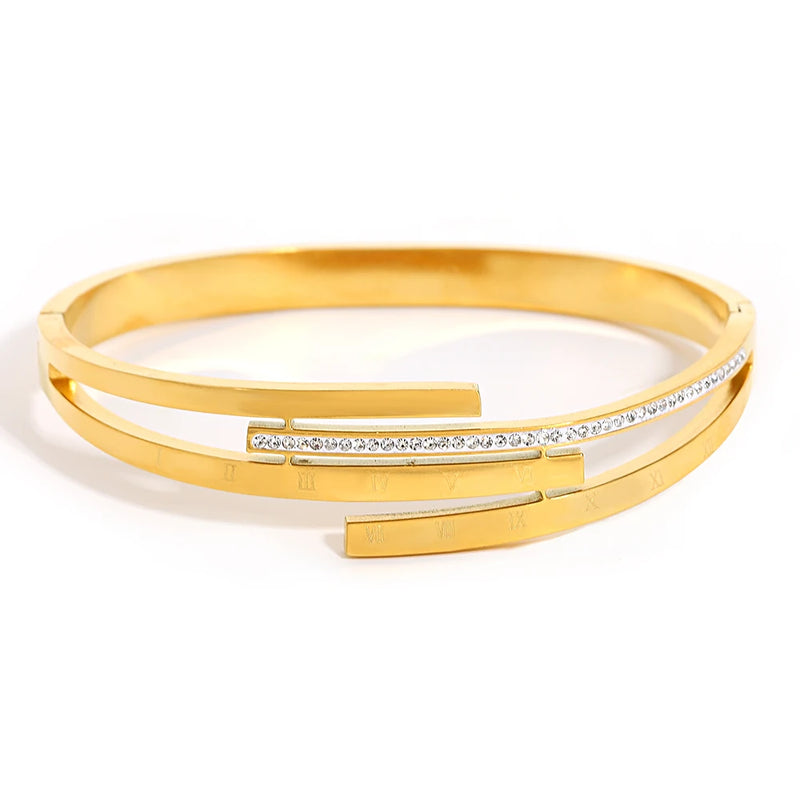 Rhinestone Roman Numerals Stainless Steel Bracelet