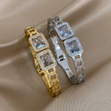 Stainless Steel Cuff Bracelet with Cubic Zirconia - Party Jewelry