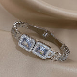 Stainless Steel Cuff Bracelet with Cubic Zirconia - Party Jewelry