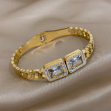 Stainless Steel Cuff Bracelet with Cubic Zirconia - Party Jewelry