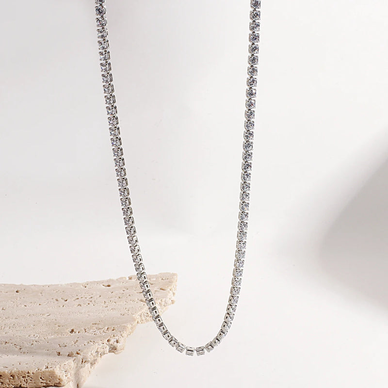 CZ Stainless Steel Choker Necklace Women Party Jewelry