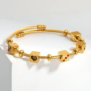 Red Enamel Heart Star Cube Charm Bangles for Women