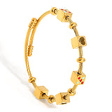 Red Enamel Heart Star Cube Charm Bangles for Women