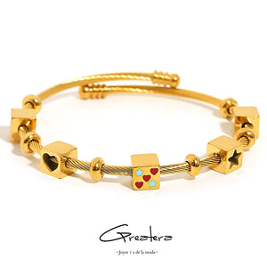 Red Enamel Heart Star Cube Charm Bangles for Women
