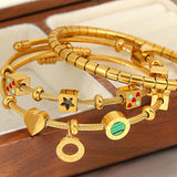 Red Enamel Heart Star Cube Charm Bangles for Women