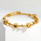 Red Enamel Heart Star Cube Charm Bangles for Women