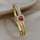 Romantic Red Heart Rhinestone Charm Stainless Steel Bangles Bracelets for Women