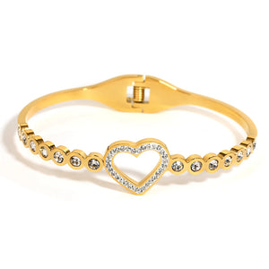 Romantic Rhinestone Heart Stainless Steel Bracelet