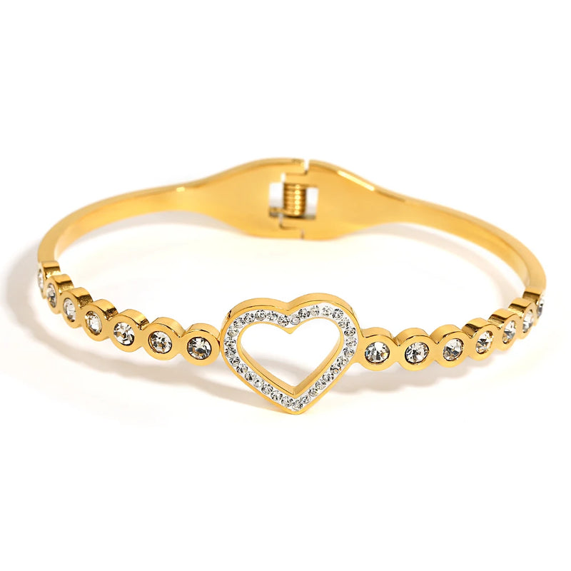 Romantic Rhinestone Heart Stainless Steel Bracelet