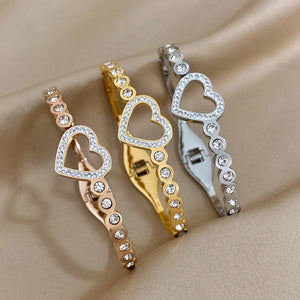 Romantic Rhinestone Heart Stainless Steel Bracelet