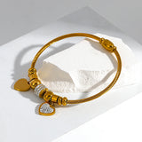 Heart Beads Charm Stainless Steel Bangle for Women Anniversary Gift