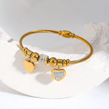 Heart Beads Charm Stainless Steel Bangle for Women Anniversary Gift