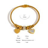 Heart Beads Charm Stainless Steel Bangle for Women Anniversary Gift