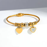 Heart Beads Charm Stainless Steel Bangle for Women Anniversary Gift
