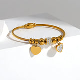 Heart Beads Charm Stainless Steel Bangle for Women Anniversary Gift
