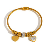 Heart Beads Charm Stainless Steel Bangle for Women Anniversary Gift