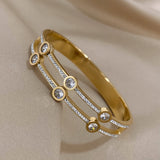 Cubic Zirconia Steel Bangles Bracelets for Women Rhinestone Charm Bracelet