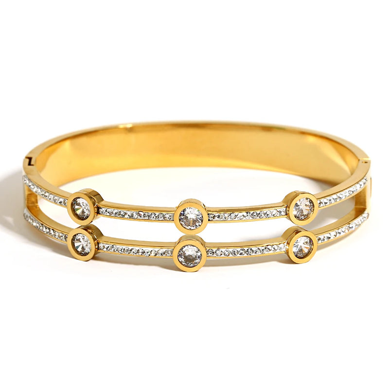 Cubic Zirconia Steel Bangles Bracelets for Women Rhinestone Charm Bracelet