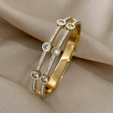 Cubic Zirconia Steel Bangles Bracelets for Women Rhinestone Charm Bracelet