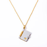 Stainless Steel Book Pendant Choker Necklace Unisex Jewelry