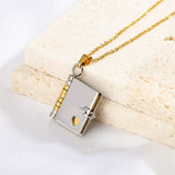 Stainless Steel Book Pendant Choker Necklace Unisex Jewelry