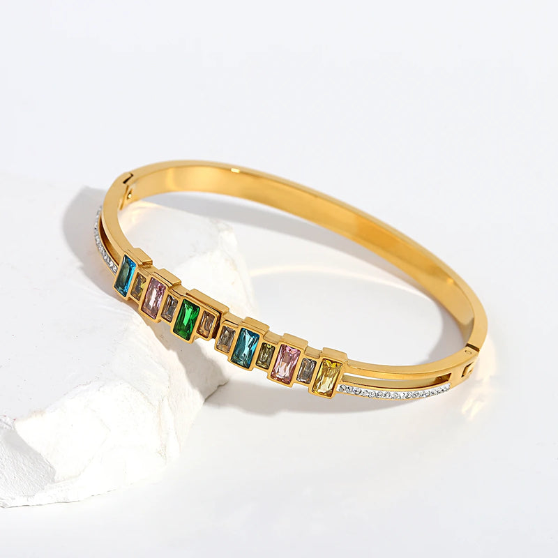 Colorful Zirconia Stainless Steel Bracelet for Women