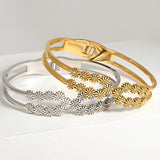 Stainless Steel Daisy Flower Layered Bangles Bracelets for Women