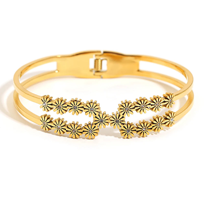 Stainless Steel Daisy Flower Layered Bangles Bracelets for Women