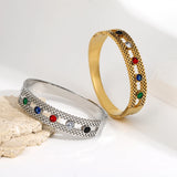 Stainless Steel Wide Bangles Bracelet with Colorful Crystals