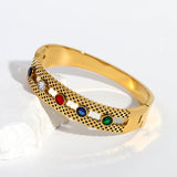 Stainless Steel Wide Bangles Bracelet with Colorful Crystals
