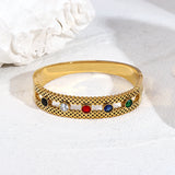Stainless Steel Wide Bangles Bracelet with Colorful Crystals