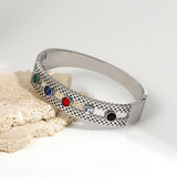 Stainless Steel Wide Bangles Bracelet with Colorful Crystals