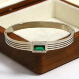 Stainless Steel Green CZ Charm Bracelet Bangle Women Jewelry